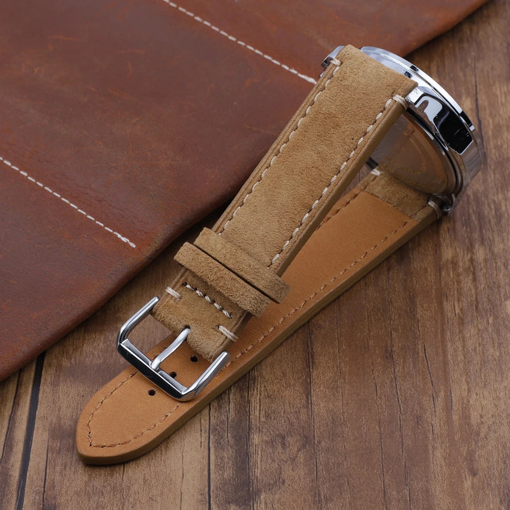 Handmade Suede Leather Watchband 18mm 20mm 22mm 24mm Vintage Watch Strap Replacement Tan Gray Beige Color for Men Women Watches