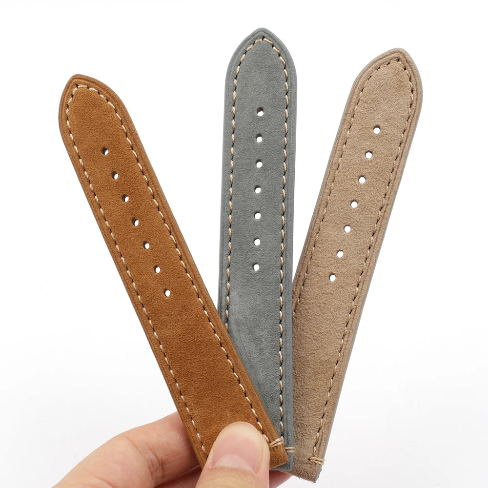 Handmade Suede Leather Watchband 18mm 20mm 22mm 24mm Vintage Watch Strap Replacement Tan Gray Beige Color for Men Women Watches