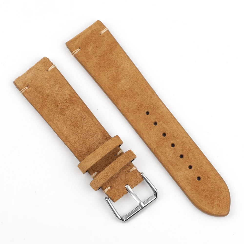 Handmade Suede Leather Watchband 18mm 20mm 22mm 24mm Vintage Watch Strap Replacement Tan Gray Beige Color for Men Women Watches