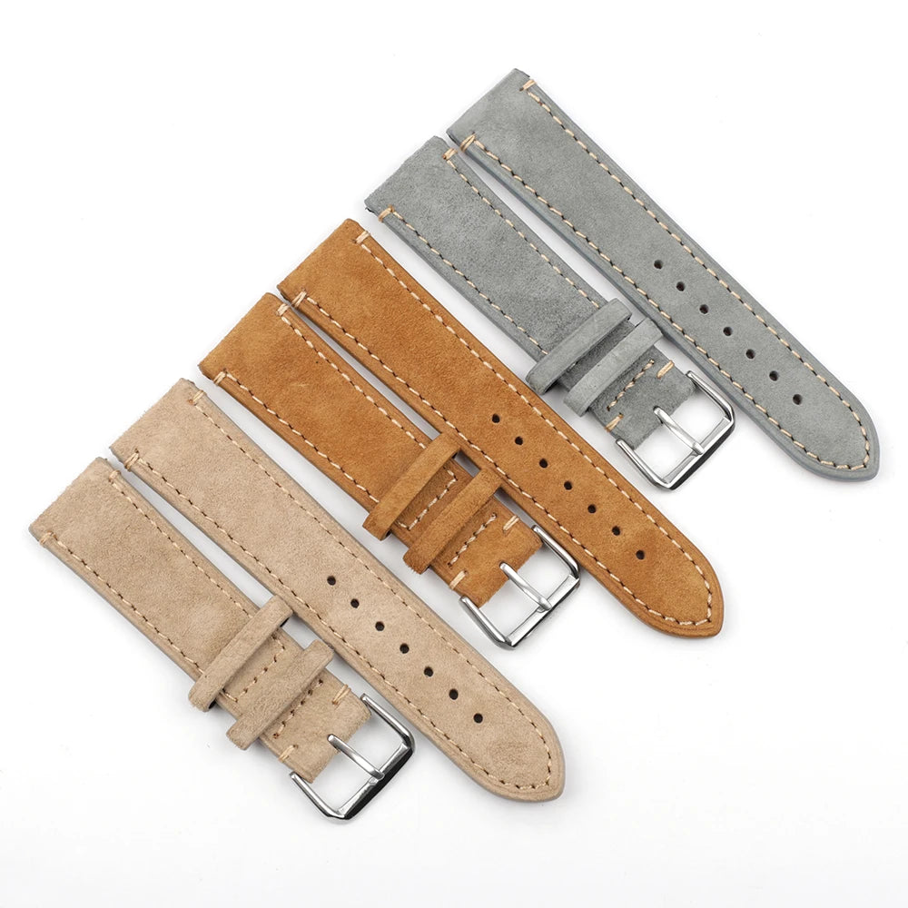 Handmade Suede Leather Watchband 18mm 20mm 22mm 24mm Vintage Watch Strap Replacement Tan Gray Beige Color for Men Women Watches