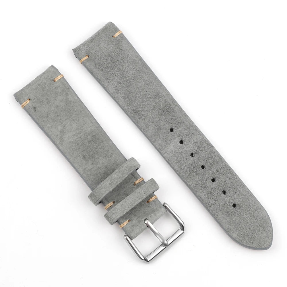 Handmade Suede Leather Watchband 18mm 20mm 22mm 24mm Vintage Watch Strap Replacement Tan Gray Beige Color for Men Women Watches
