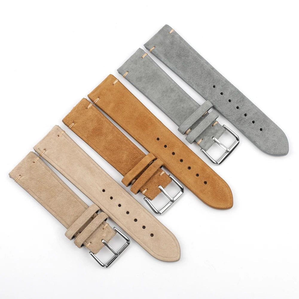 Handmade Suede Leather Watchband 18mm 20mm 22mm 24mm Vintage Watch Strap Replacement Tan Gray Beige Color for Men Women Watches