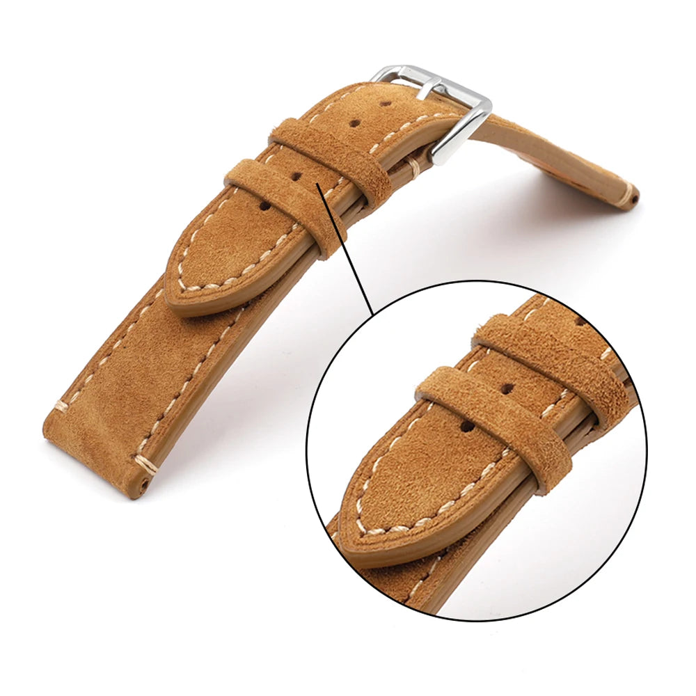 Handmade Suede Leather Watchband 18mm 20mm 22mm 24mm Vintage Watch Strap Replacement Tan Gray Beige Color for Men Women Watches