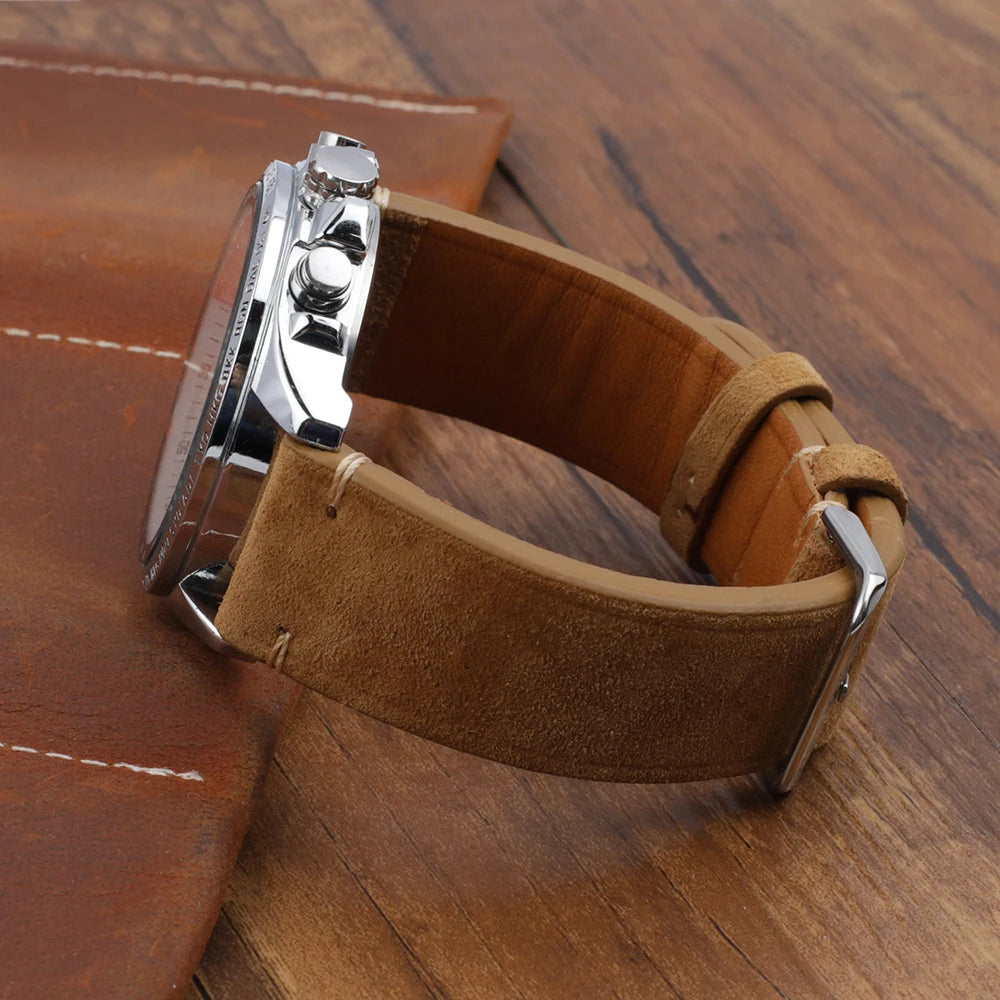Handmade Suede Leather Watchband 18mm 20mm 22mm 24mm Vintage Watch Strap Replacement Tan Gray Beige Color for Men Women Watches