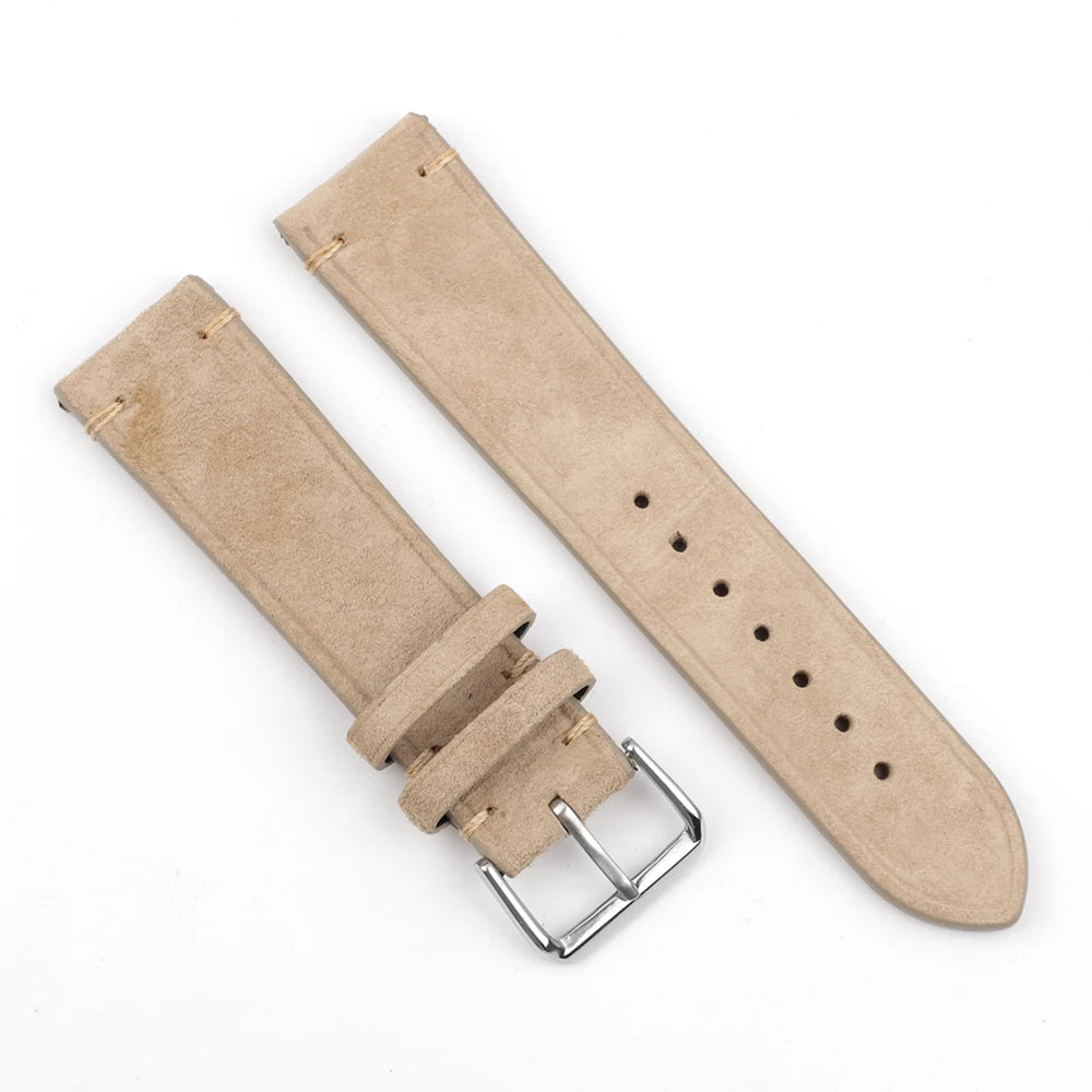 Handmade Suede Leather Watchband 18mm 20mm 22mm 24mm Vintage Watch Strap Replacement Tan Gray Beige Color for Men Women Watches