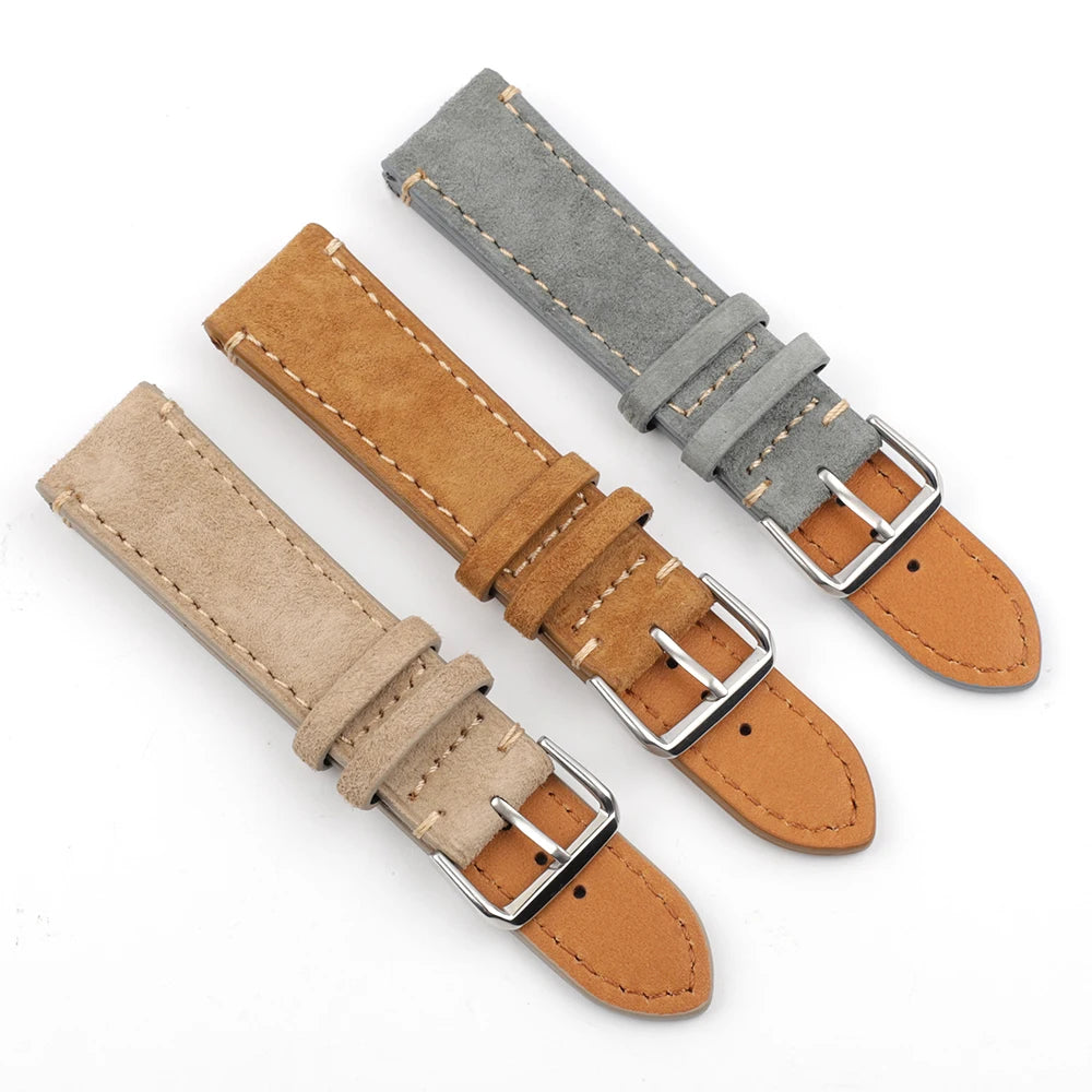 Handmade Suede Leather Watchband 18mm 20mm 22mm 24mm Vintage Watch Strap Replacement Tan Gray Beige Color for Men Women Watches