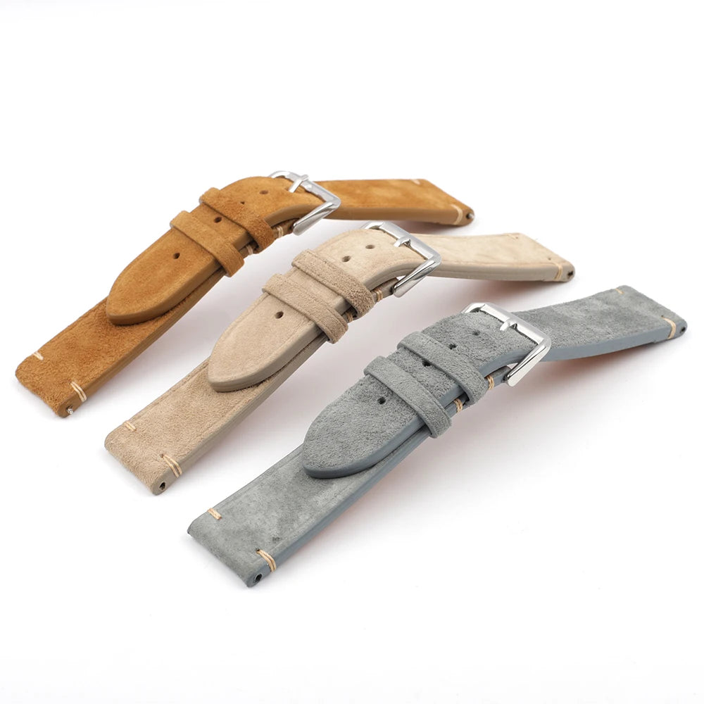 Handmade Suede Leather Watchband 18mm 20mm 22mm 24mm Vintage Watch Strap Replacement Tan Gray Beige Color for Men Women Watches