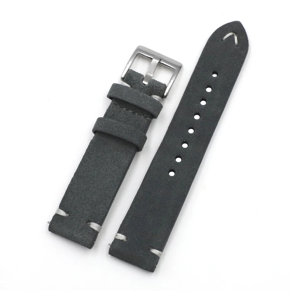 Handmade Suede Leather Watchband 18mm 20mm 22mm 24mm Vintage Watch Strap Replacement Tan Gray Beige Color for Men Women Watches