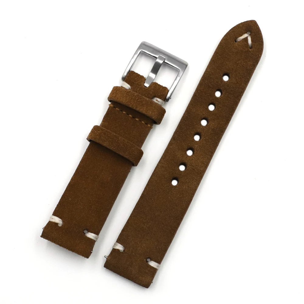 Handmade Suede Leather Watchband 18mm 20mm 22mm 24mm Vintage Watch Strap Replacement Tan Gray Beige Color for Men Women Watches