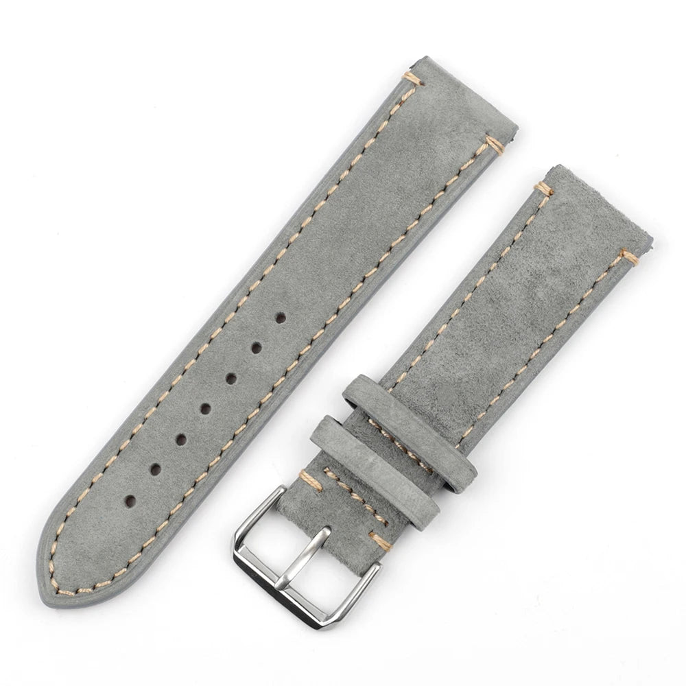 Handmade Suede Leather Watchband 18mm 20mm 22mm 24mm Vintage Watch Strap Replacement Tan Gray Beige Color for Men Women Watches