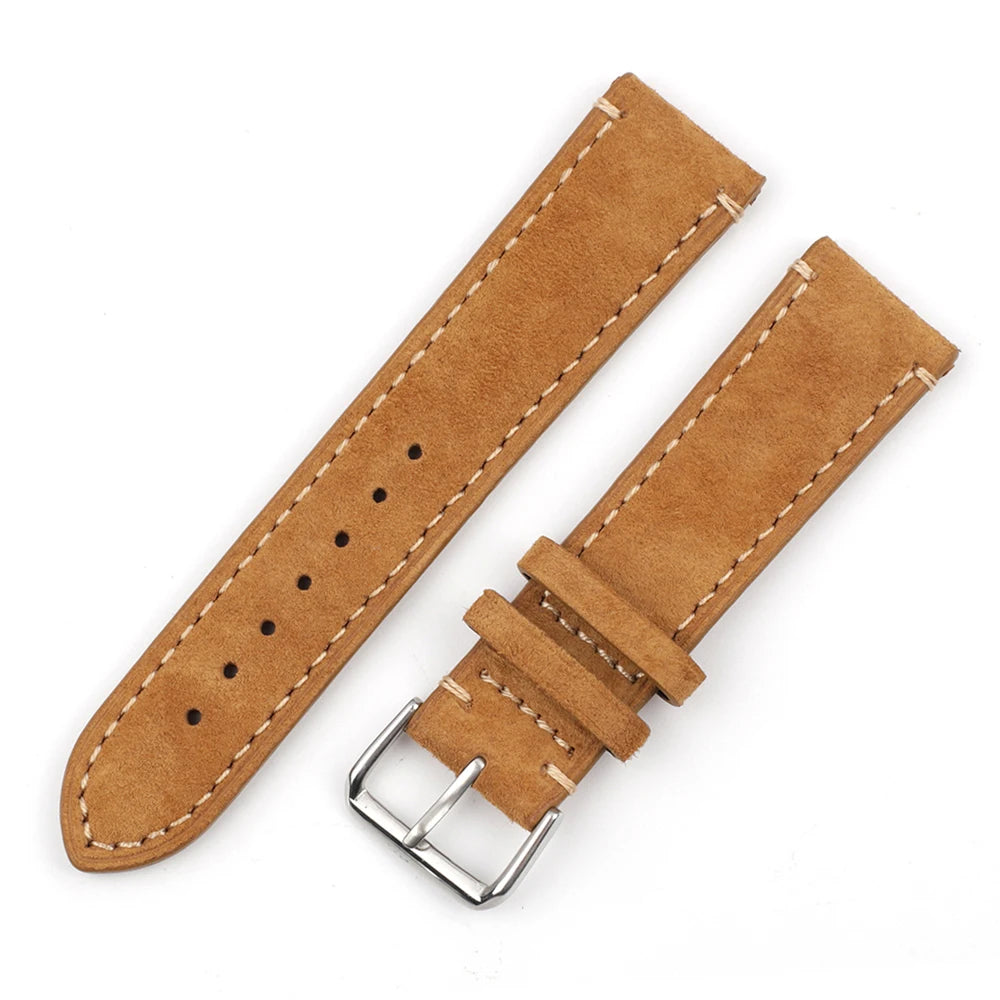 Handmade Suede Leather Watchband 18mm 20mm 22mm 24mm Vintage Watch Strap Replacement Tan Gray Beige Color for Men Women Watches