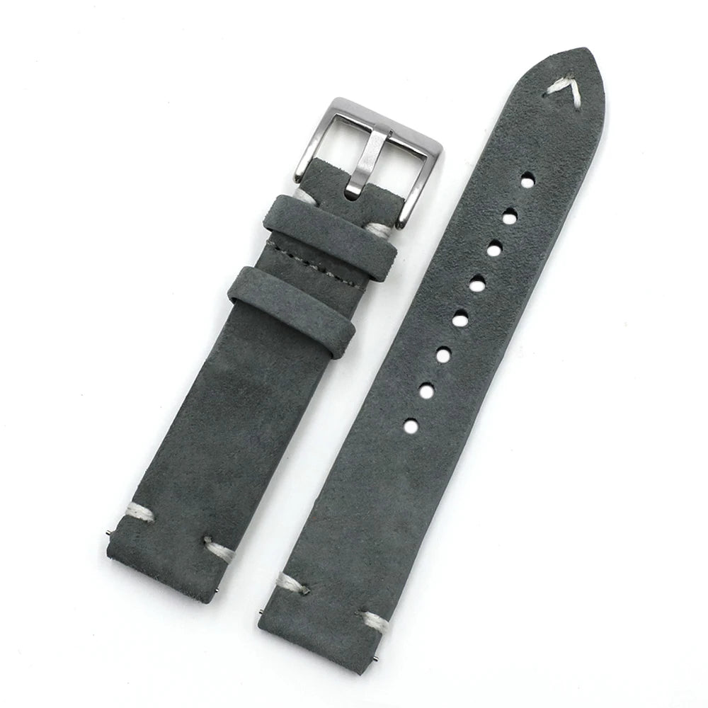 Handmade Suede Leather Watchband 18mm 20mm 22mm 24mm Vintage Watch Strap Replacement Tan Gray Beige Color for Men Women Watches