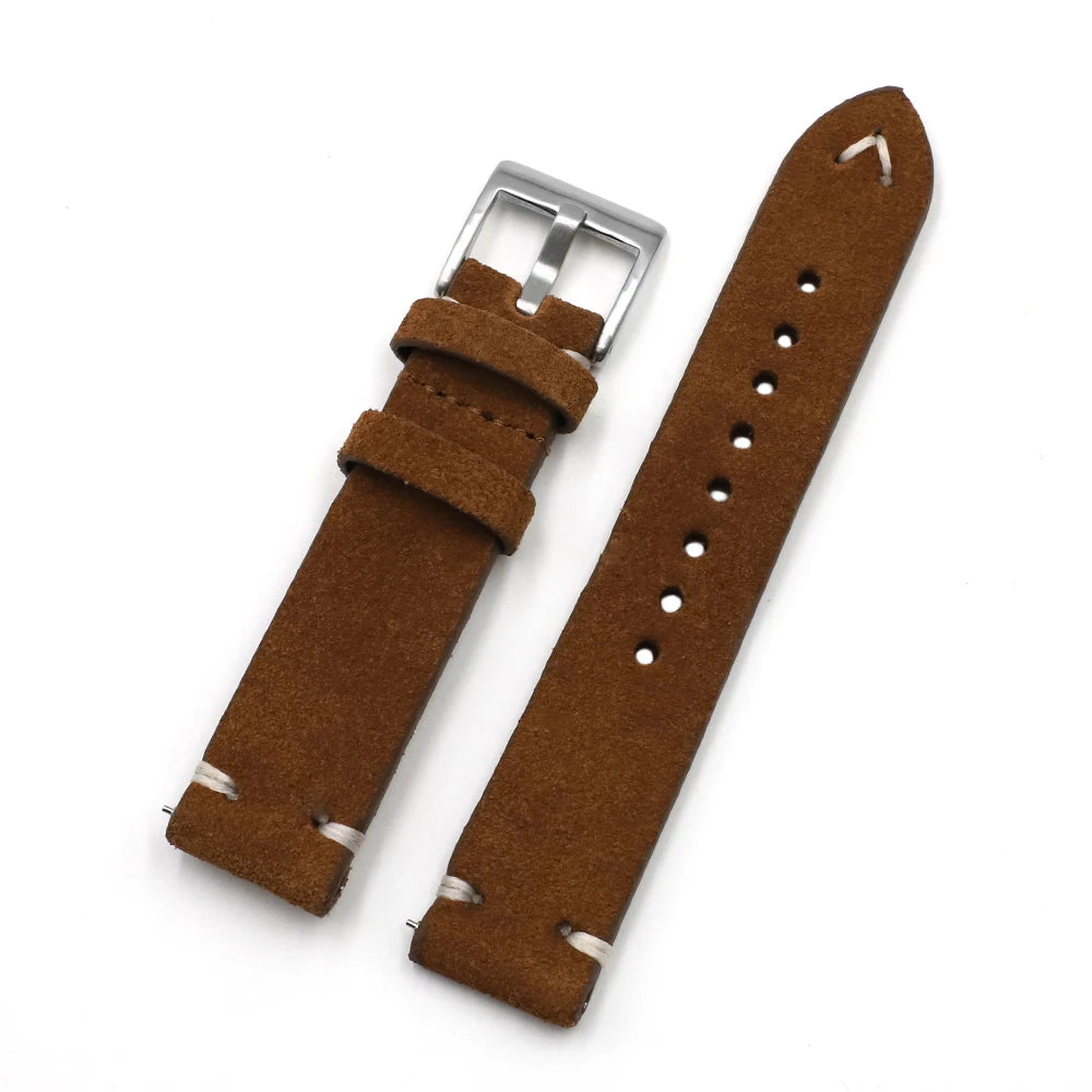 Handmade Suede Leather Watchband 18mm 20mm 22mm 24mm Vintage Watch Strap Replacement Tan Gray Beige Color for Men Women Watches