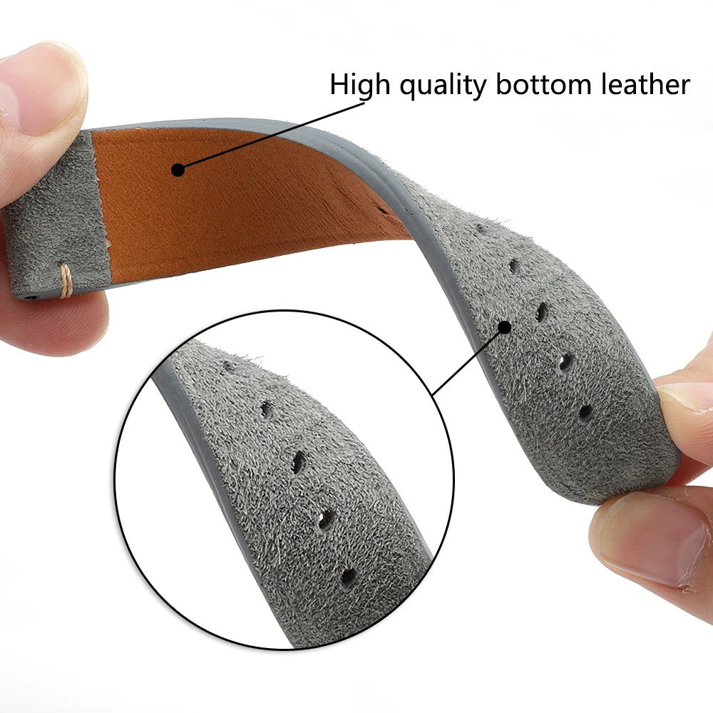 Handmade Suede Leather Watchband 18mm 20mm 22mm 24mm Vintage Watch Strap Replacement Tan Gray Beige Color for Men Women Watches