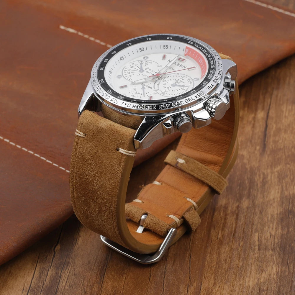 Handmade Suede Leather Watchband 18mm 20mm 22mm 24mm Vintage Watch Strap Replacement Tan Gray Beige Color for Men Women Watches