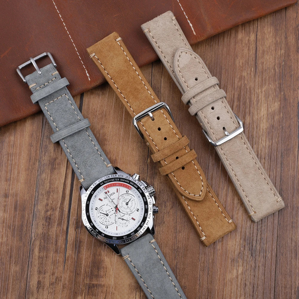 Handmade Suede Leather Watchband 18mm 20mm 22mm 24mm Vintage Watch Strap Replacement Tan Gray Beige Color for Men Women Watches