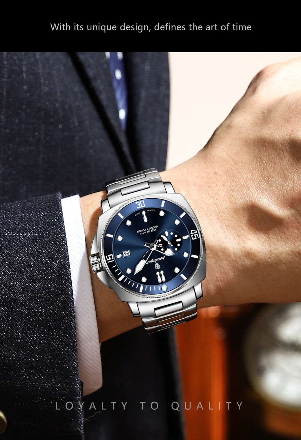 POEDAGAR Original Luxury Men's Watches Luminous Waterproof Date Business Watch Men Stainless Steel Fashion Quartz Man Wristwatch