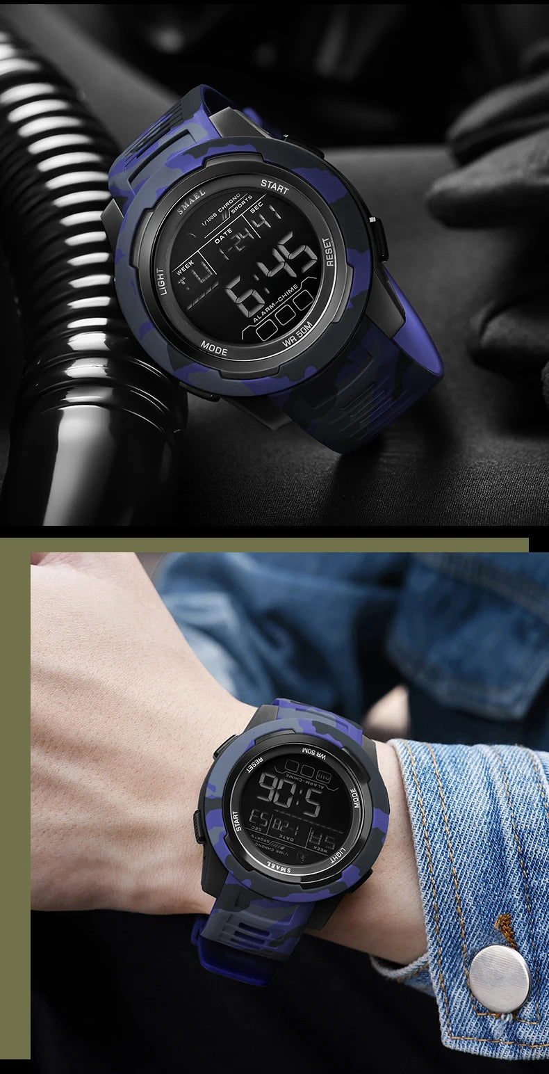 SMAEL Watch 8105 Camo Strap Men Sports Multifunctional Watches Waterproof Shock Digital Display LED Wristwatch for Man