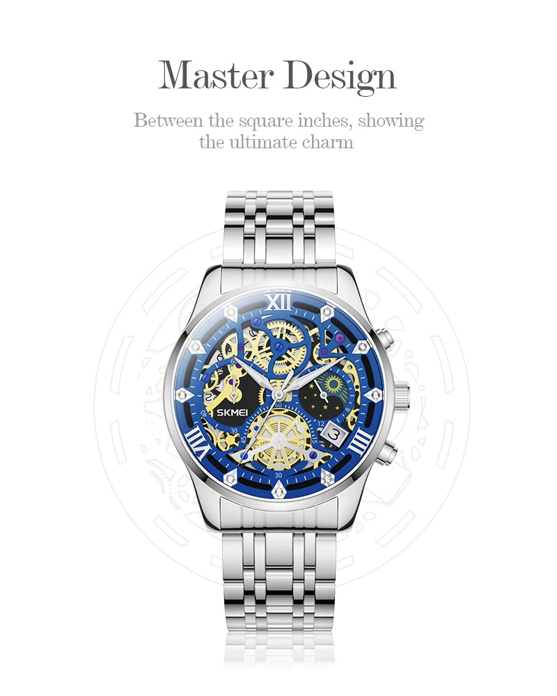 SKMEI Top Brand Luxury Full Steel Business Watches Mens 3Bar Waterproof Japan Quartz movement Calendar Wristwatches reloj hombre