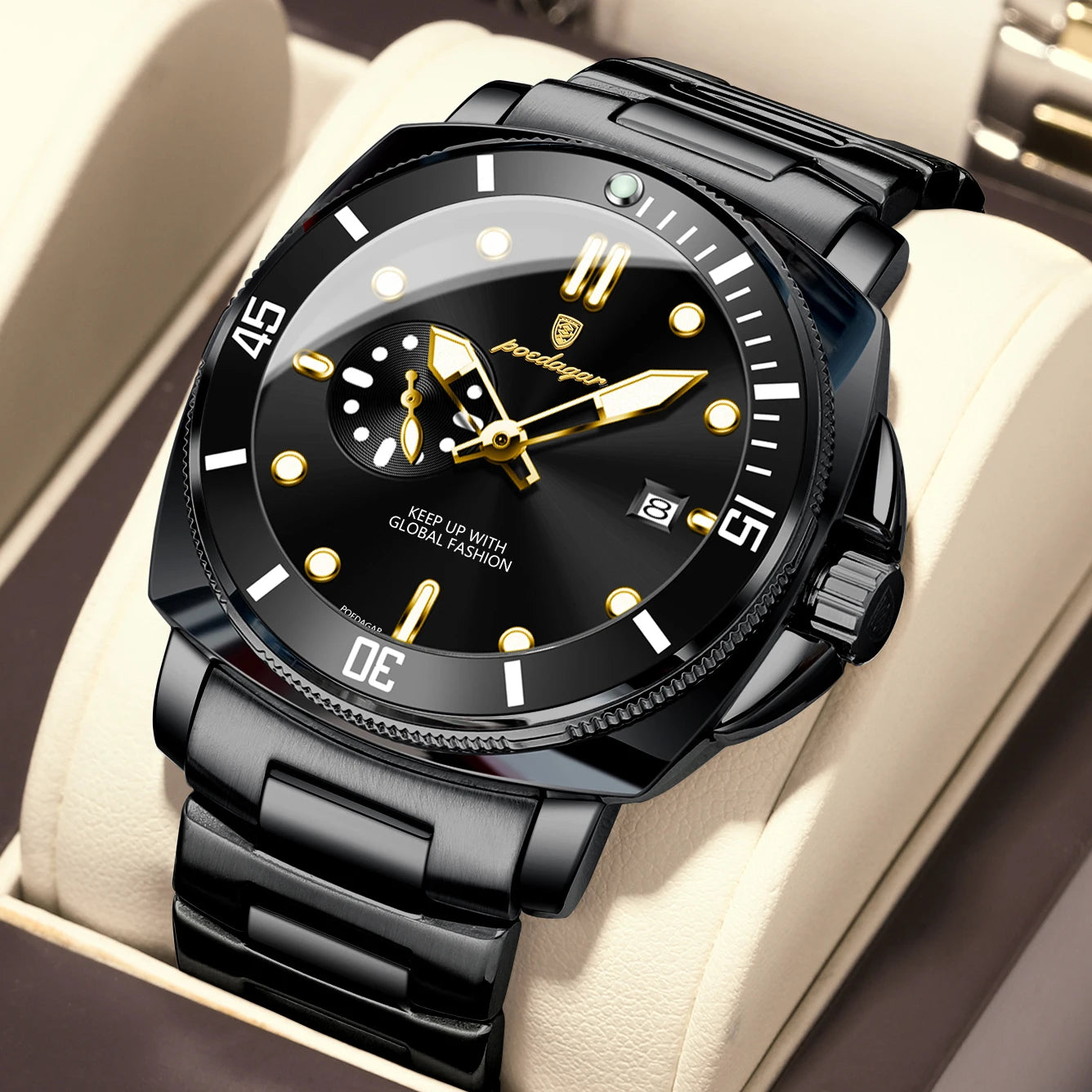 POEDAGAR Original Luxury Men's Watches Luminous Waterproof Date Business Watch Men Stainless Steel Fashion Quartz Man Wristwatch