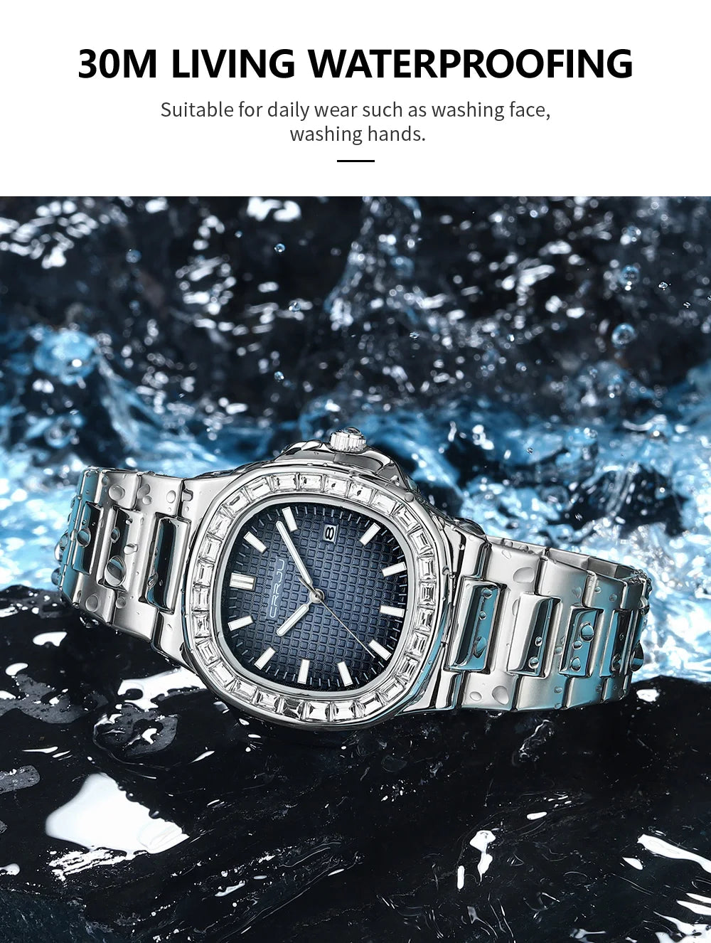 CRRJU Casual Business Diamond Clock Men Luxury Watch Automatic Watches Mens New Fashion Quartz Wristwatches Relogio Masculino