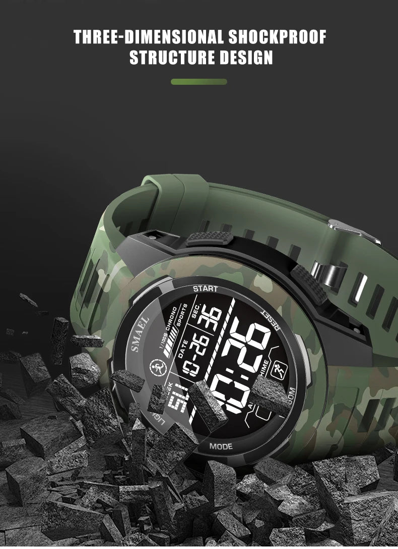 SMAEL Watch 8105 Camo Strap Men Sports Multifunctional Watches Waterproof Shock Digital Display LED Wristwatch for Man