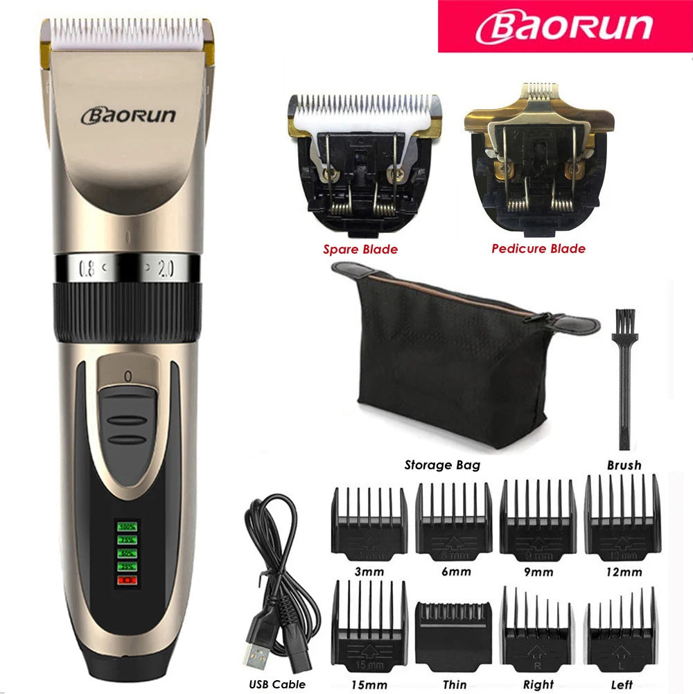 BaoRun Dog Clippers Dogs Grooming Clipper Shaver USB Rechargeable Professional Pet Cat Hair Trimmer Low-Noise Haricut Machine