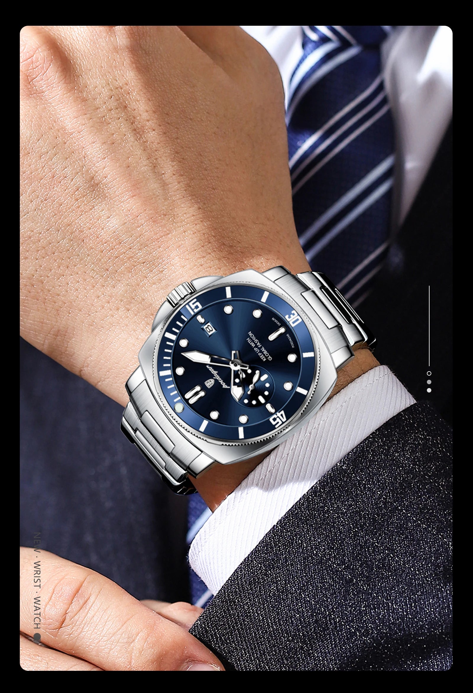 POEDAGAR Original Luxury Men's Watches Luminous Waterproof Date Business Watch Men Stainless Steel Fashion Quartz Man Wristwatch
