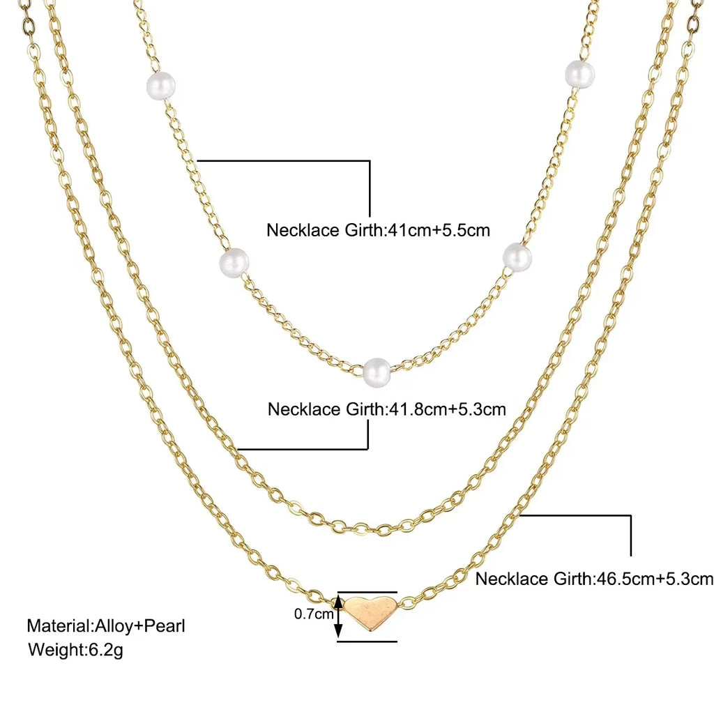 Multilayer Pearl Cross Love Heart Pendant Necklaces for Women Gold Color Fashion Collarbone Neck Chain 2024 Trend Jewelry