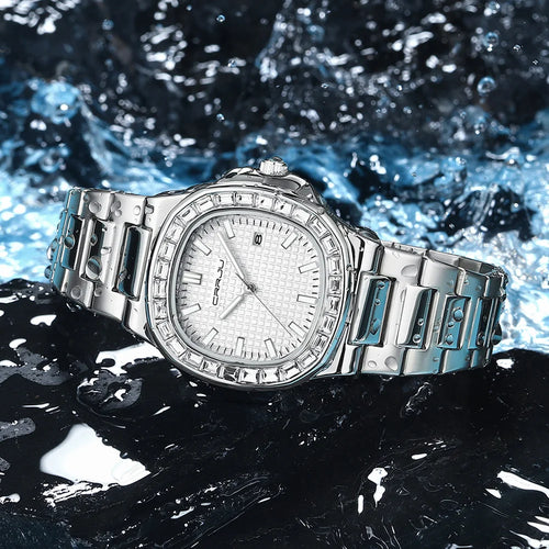 CRRJU Casual Business Diamond Clock Men Luxury Watch Automatic Watches Mens New Fashion Quartz Wristwatches Relogio Masculino