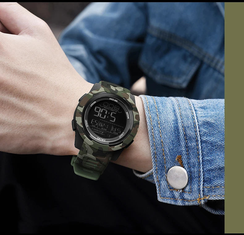 SMAEL Watch 8105 Camo Strap Men Sports Multifunctional Watches Waterproof Shock Digital Display LED Wristwatch for Man