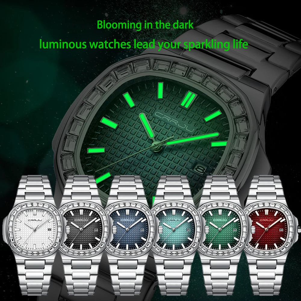 CRRJU Casual Business Diamond Clock Men Luxury Watch Automatic Watches Mens New Fashion Quartz Wristwatches Relogio Masculino
