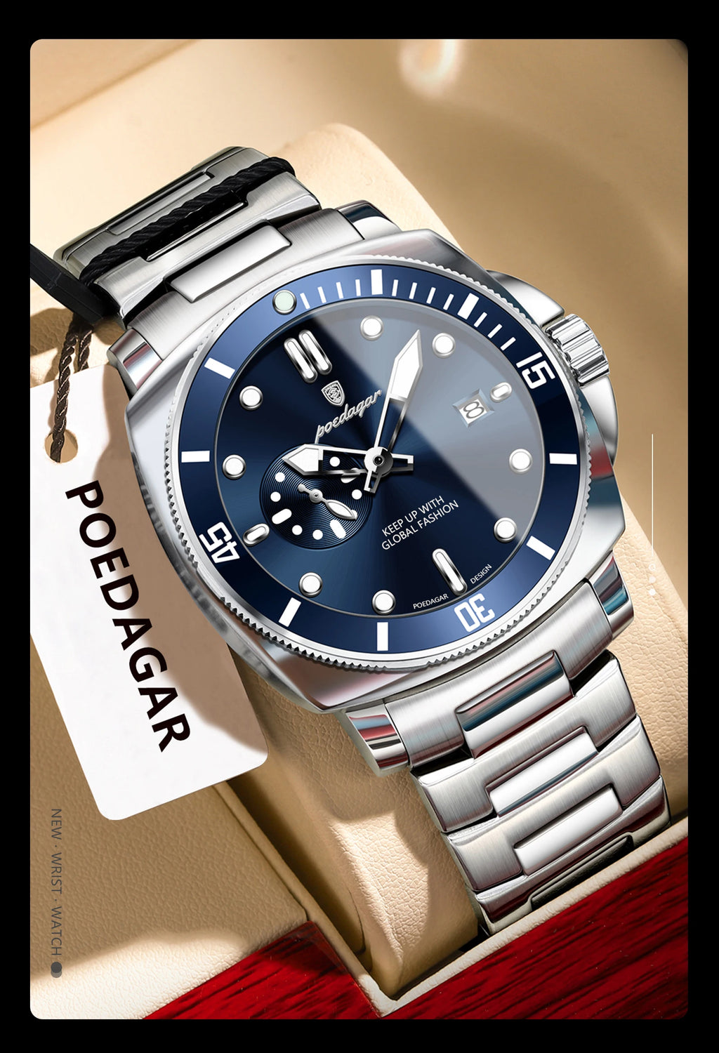 POEDAGAR Original Luxury Men's Watches Luminous Waterproof Date Business Watch Men Stainless Steel Fashion Quartz Man Wristwatch