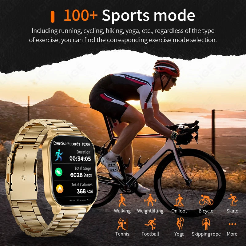 LIGE 2.01" HD Display Smart Watch For Men Women Health Monitor Sports Fitness Watches AI Voice Bluetooth Call Man Smartwatch New