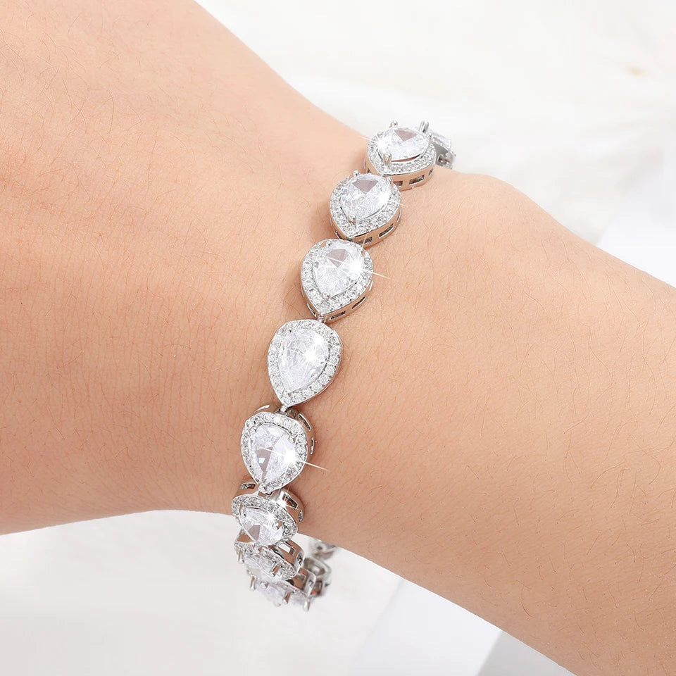 ZAKOL Classic Geometric Water Drop CZ Bracelet for Women Bridal Gorgeous Buling Zircon Party Wedding Jewelry