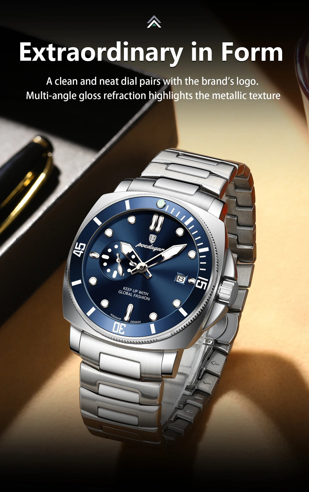 POEDAGAR Original Luxury Men's Watches Luminous Waterproof Date Business Watch Men Stainless Steel Fashion Quartz Man Wristwatch