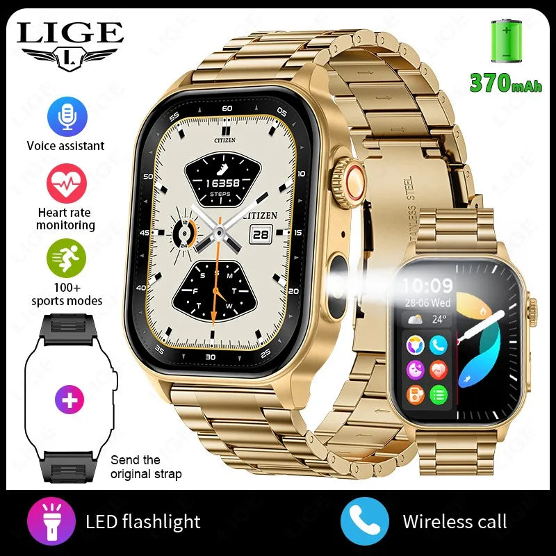 LIGE 2.01" HD Display Smart Watch For Men Women Health Monitor Sports Fitness Watches AI Voice Bluetooth Call Man Smartwatch New