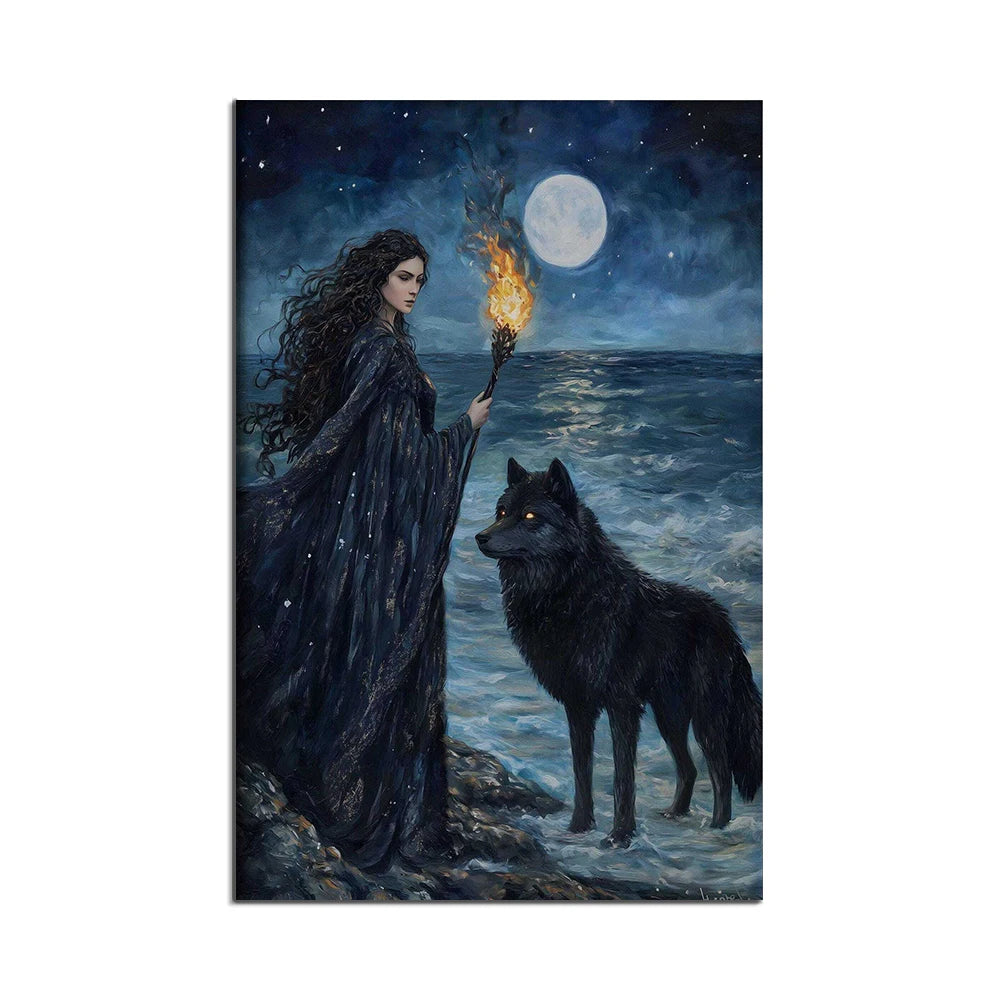 Hecate print, Greek goddess of magic and witchcraft, Art Nouveau, sacred feminine artwork, Greek mythology, Greek goddess poster