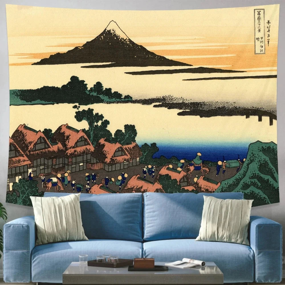 Mount Fuji, Japan Tapestry Art Printing Tapestry The Great Wave of Kanagawa Wall Hanging Decoration Household Japanese Tapestry
