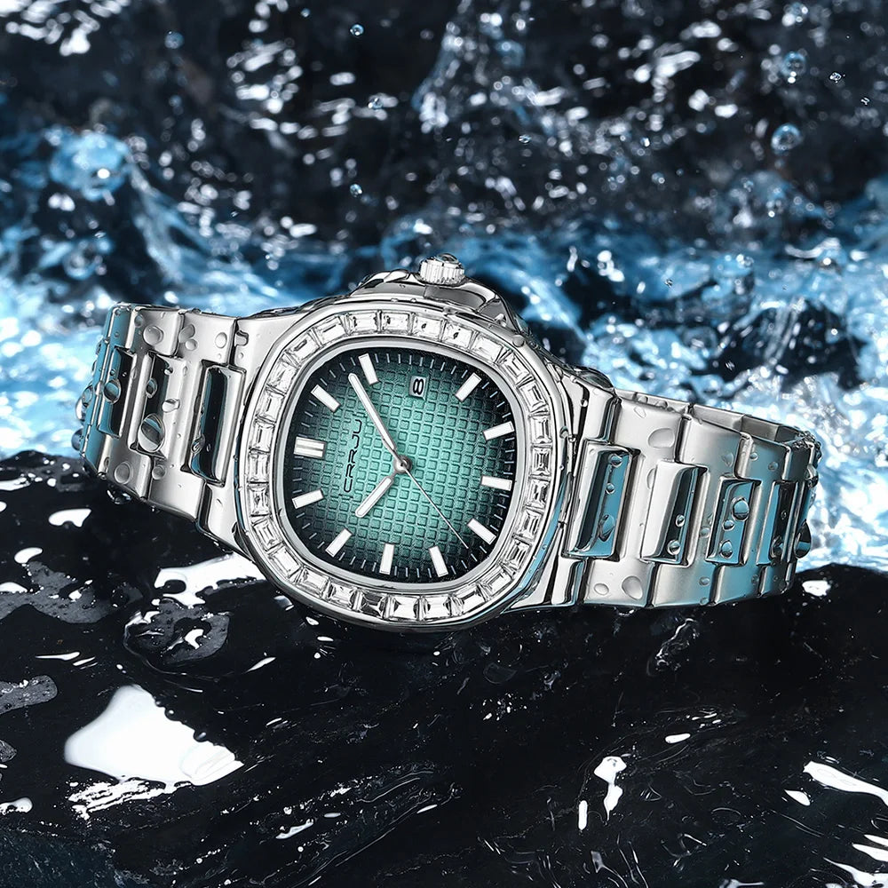 CRRJU Casual Business Diamond Clock Men Luxury Watch Automatic Watches Mens New Fashion Quartz Wristwatches Relogio Masculino
