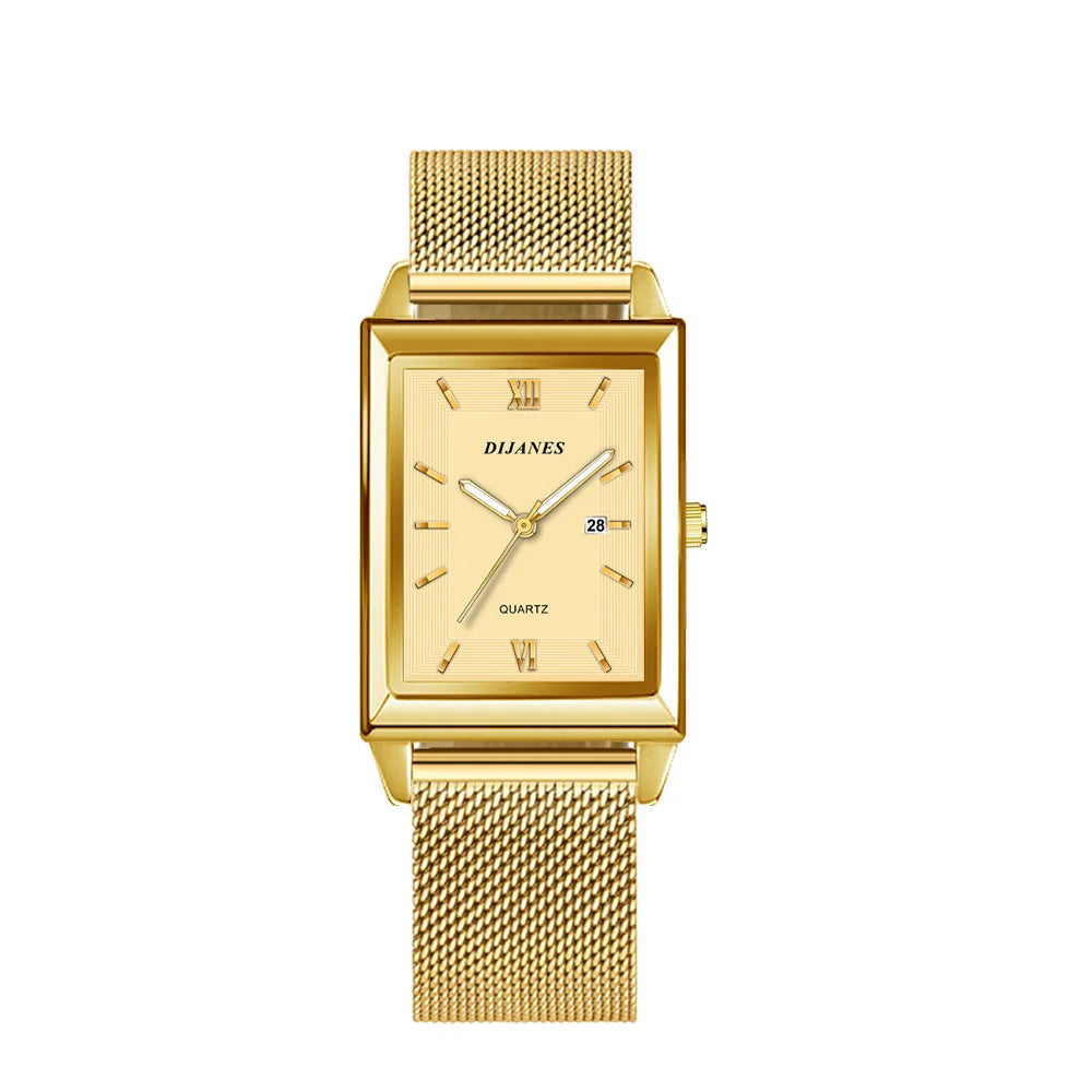 New Luxury Fashion Gold Watch for Women Men Stainless Steel Quartz Wristwatch Women's Watches Ladies Calendar Clock