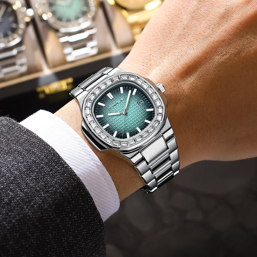 CRRJU Casual Business Diamond Clock Men Luxury Watch Automatic Watches Mens New Fashion Quartz Wristwatches Relogio Masculino