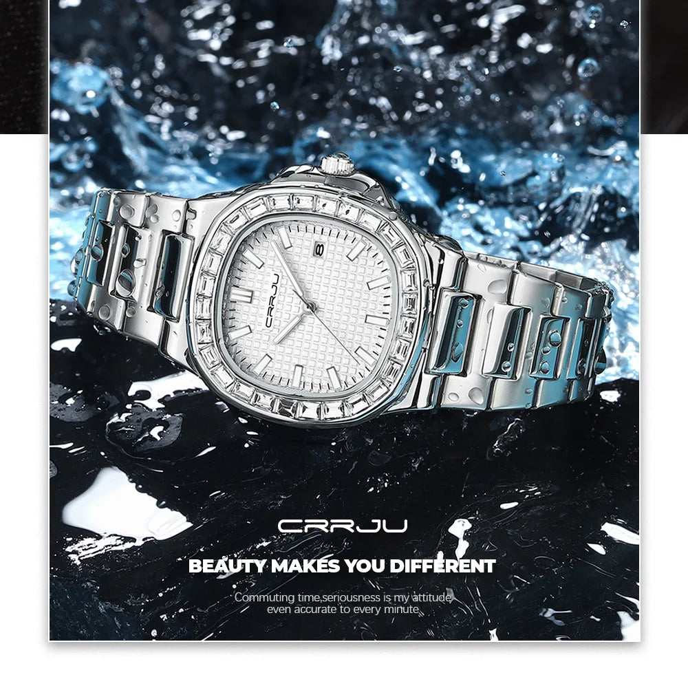 CRRJU Casual Business Diamond Clock Men Luxury Watch Automatic Watches Mens New Fashion Quartz Wristwatches Relogio Masculino