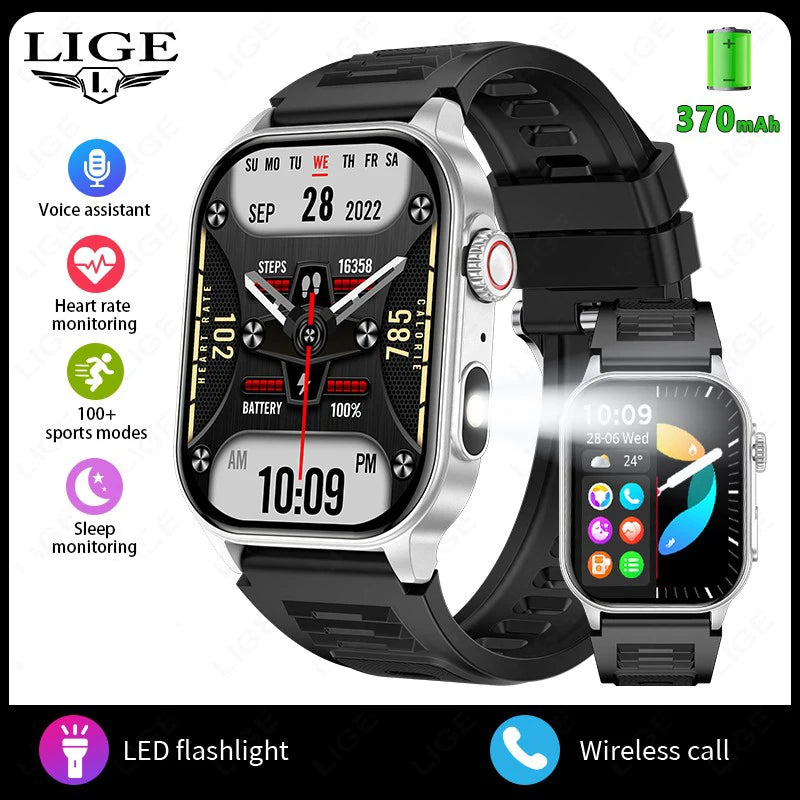 LIGE 2.01" HD Display Smart Watch For Men Women Health Monitor Sports Fitness Watches AI Voice Bluetooth Call Man Smartwatch New