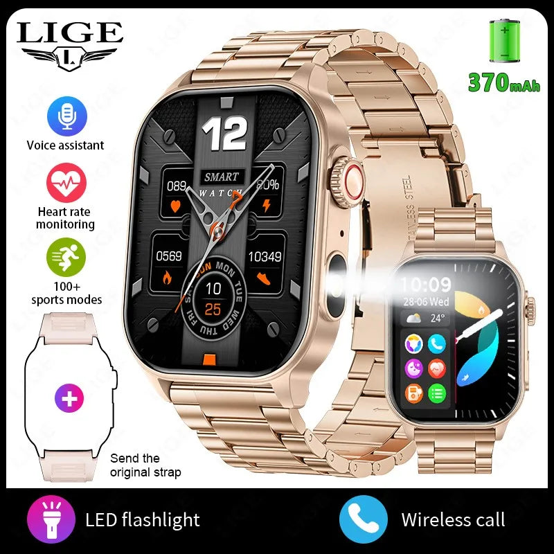 LIGE 2.01" HD Display Smart Watch For Men Women Health Monitor Sports Fitness Watches AI Voice Bluetooth Call Man Smartwatch New