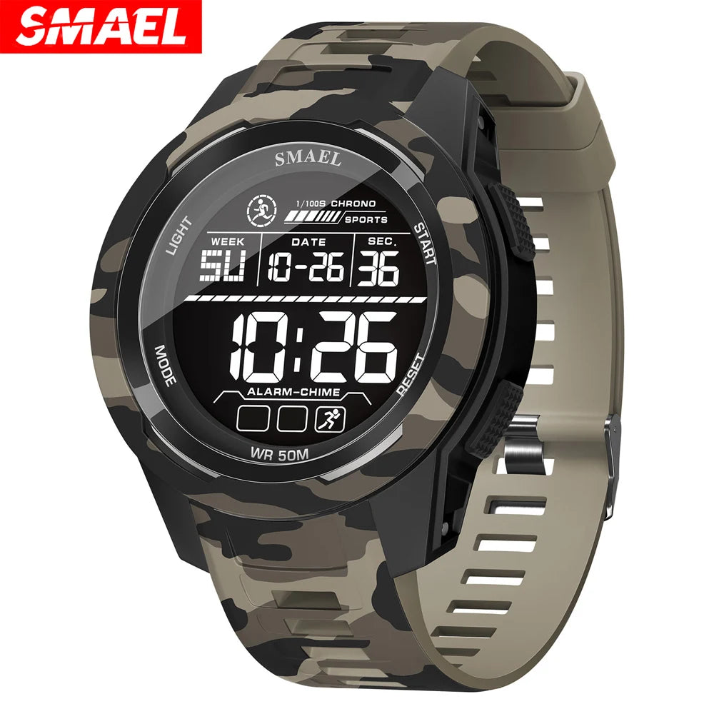 SMAEL Watch 8105 Camo Strap Men Sports Multifunctional Watches Waterproof Shock Digital Display LED Wristwatch for Man