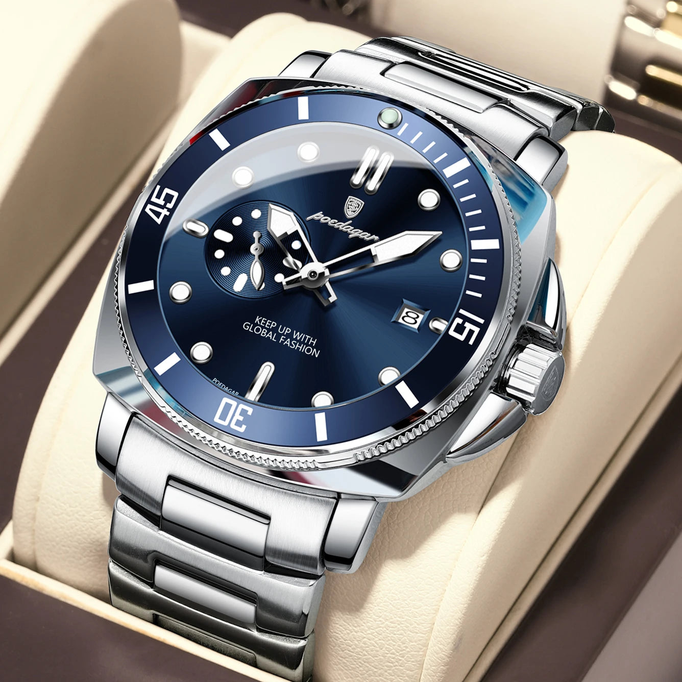 POEDAGAR Original Luxury Men's Watches Luminous Waterproof Date Business Watch Men Stainless Steel Fashion Quartz Man Wristwatch