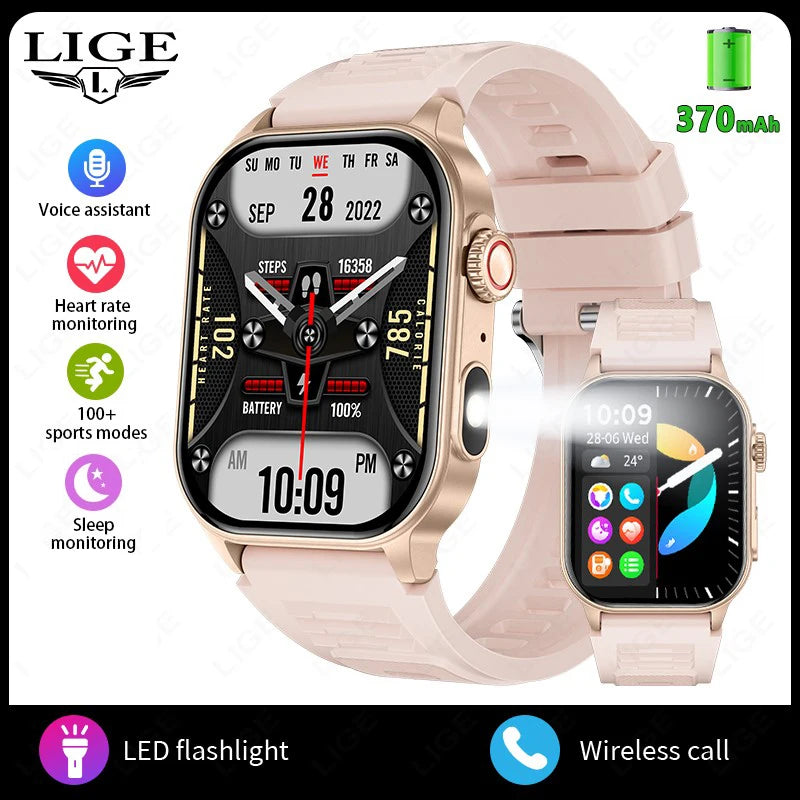 LIGE 2.01" HD Display Smart Watch For Men Women Health Monitor Sports Fitness Watches AI Voice Bluetooth Call Man Smartwatch New