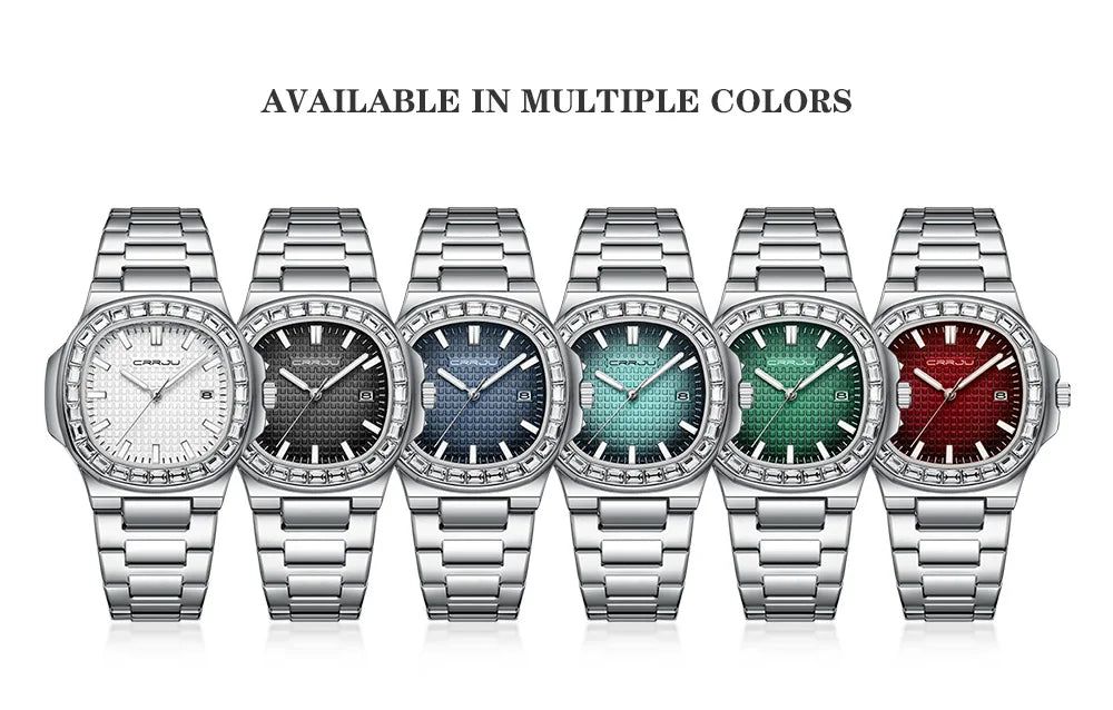 CRRJU Casual Business Diamond Clock Men Luxury Watch Automatic Watches Mens New Fashion Quartz Wristwatches Relogio Masculino