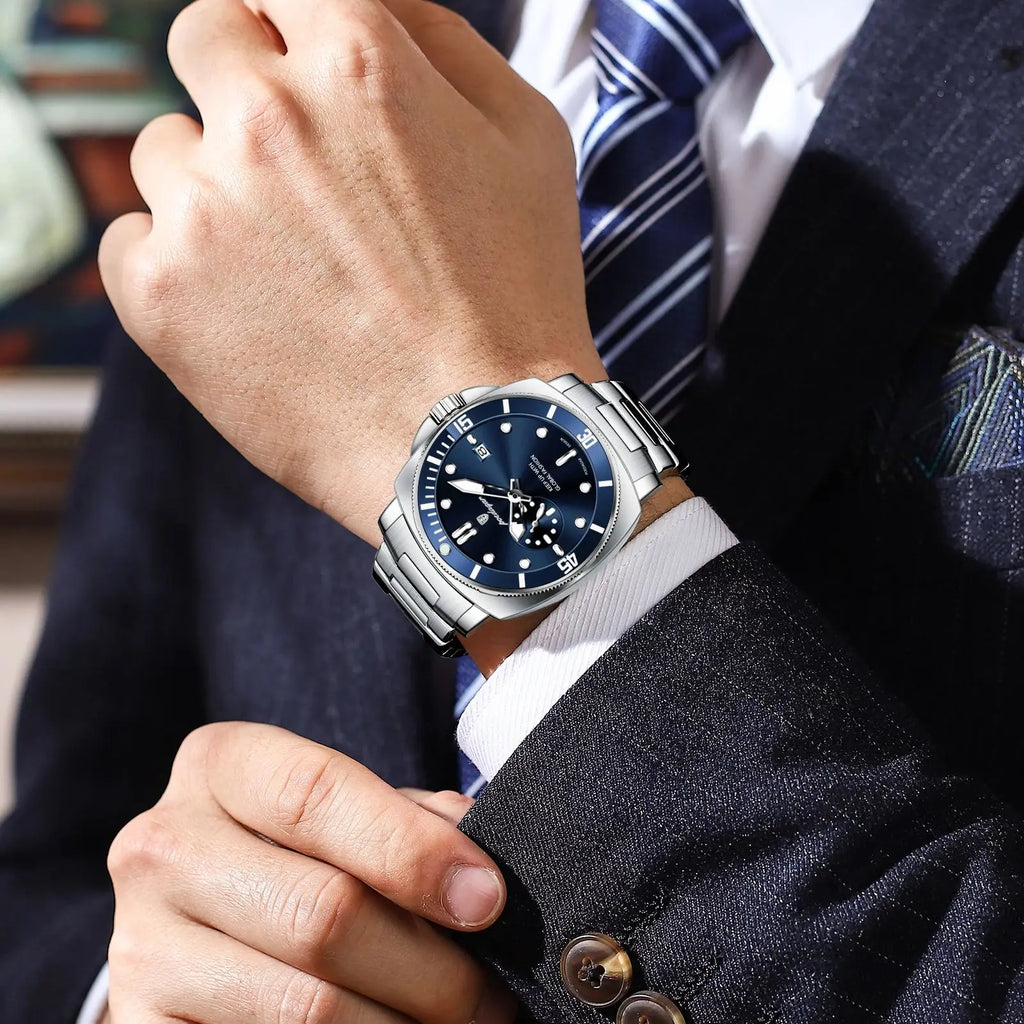 POEDAGAR Original Luxury Men's Watches Luminous Waterproof Date Business Watch Men Stainless Steel Fashion Quartz Man Wristwatch